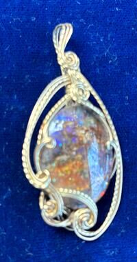 Opal Artisian Custom Made Gold Wire Wrapped Pendant 2 x 1 New Fiery Fire